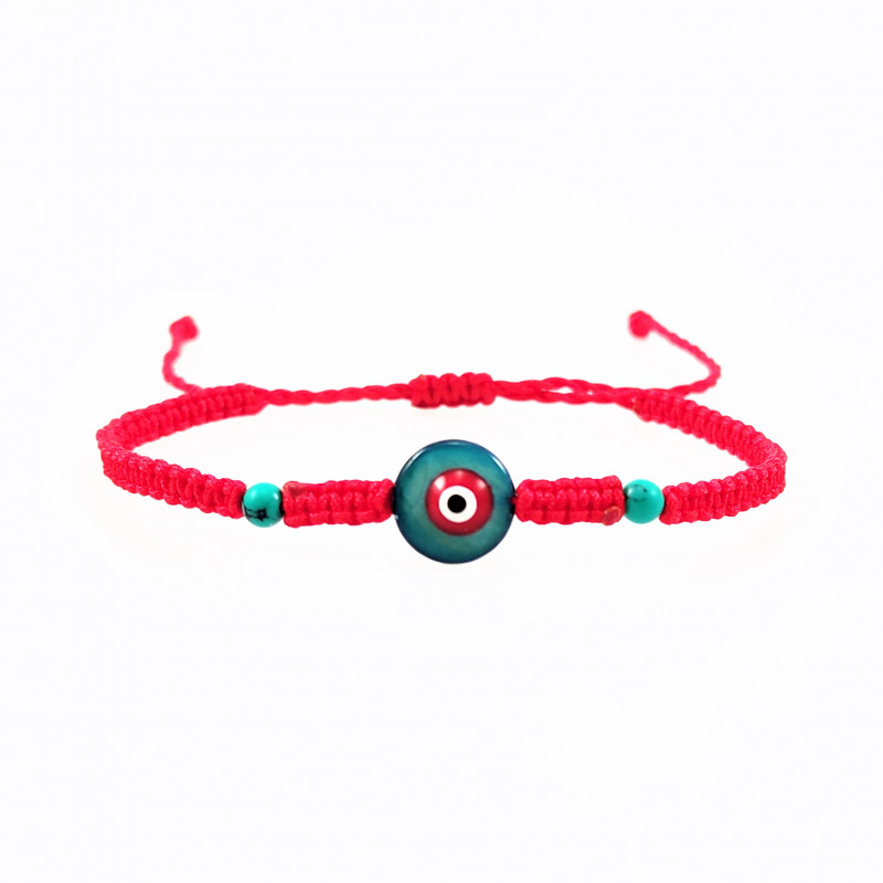 Handgemaakt Rode Macramé Armband - Groene Schelp Turks Oog Handgemaakt Rode Macramé Armband - Groene Schelp Turks Oog