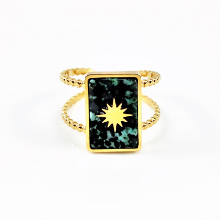 Dames Dottilove Groene Natuursteen Stalen Ring Gold Plated