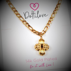 Stalen Dames Figaro Ketting met Kruis - Gold Plated