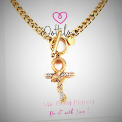 Stalen Dames Cubaanse Ketting Egyptische Ankh Kruis - Gold Plated