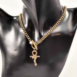 Stalen Dames Cubaanse Ketting Egyptische Ankh Kruis - Gold Plated