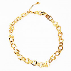 Stalen Dames Ketting Asymmetrische Platte Schakels - Slangenpatroon - Gold Plated
