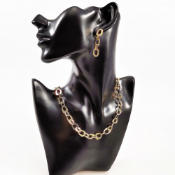 Stalen Dames Ketting Asymmetrische Platte Schakels - Slangenpatroon - Gold Plated