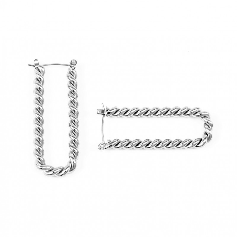 Twisted Dames U-vorm Zilverkleurige Roestvrij Stalen Oorringen - Plated Twisted Dames U-vorm Zilverkleurige Roestvrij Stalen Oorringen - Plated