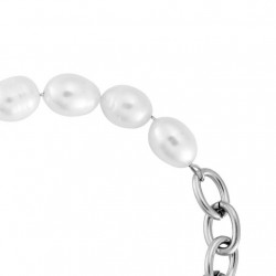 Roestvrij Stalen Dames Schakelketting Armband - Zoetwaterparels