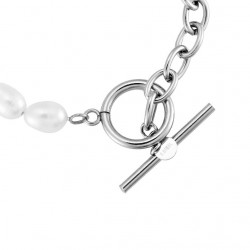 Roestvrij Stalen Dames Schakelketting Armband - Zoetwaterparels