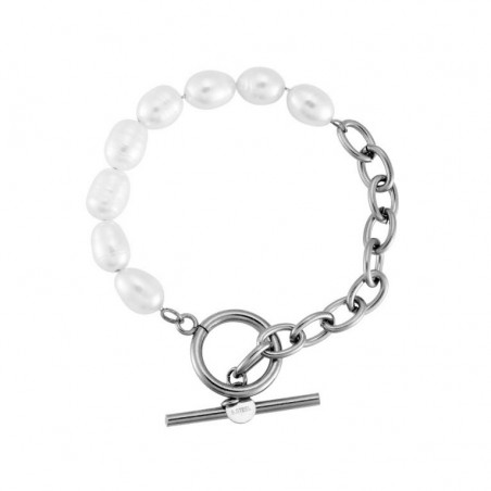 Roestvrij Stalen Dames Schakelketting Armband - Zoetwaterparels