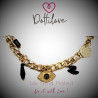 Stalen Dames Cubaanse Armband Gold Plated - Turkse oog - Zwarte Stenen