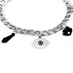 Roestvrij Stalen Dames Cubaanse Armband - Turkse oog - Zwarte Stenen