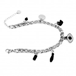 Roestvrij Stalen Dames Cubaanse Armband - Turkse oog - Zwarte Stenen