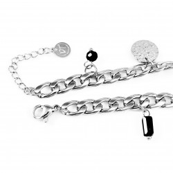 Roestvrij Stalen Dames Cubaanse Armband - Turkse oog - Zwarte Stenen