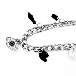 Roestvrij Stalen Dames Cubaanse Armband - Turkse oog - Zwarte Stenen