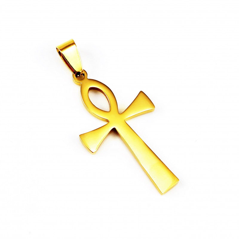 38mm Egyptische Kruis Ankh Hanger Heren - Dames - Stalen Gepolijst Goudkleur - Amulet