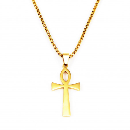 Vergulde Stalen ketting + Egyptische Kruis Ankh Hanger Amulet Heren - Dames