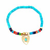 Elastische Dames Armband Gold Plated - Turkoois Natuursteen - Hart Hanger