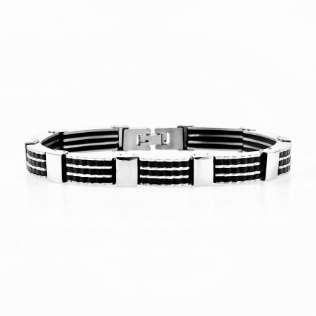 Heren Schakels Armband - Zwart-Zilverkleur Roestvrij Stalen