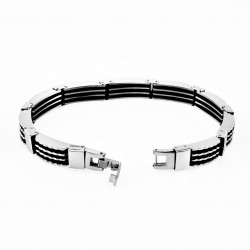Heren Schakels Armband - Zwart-Zilverkleur Roestvrij Stalen