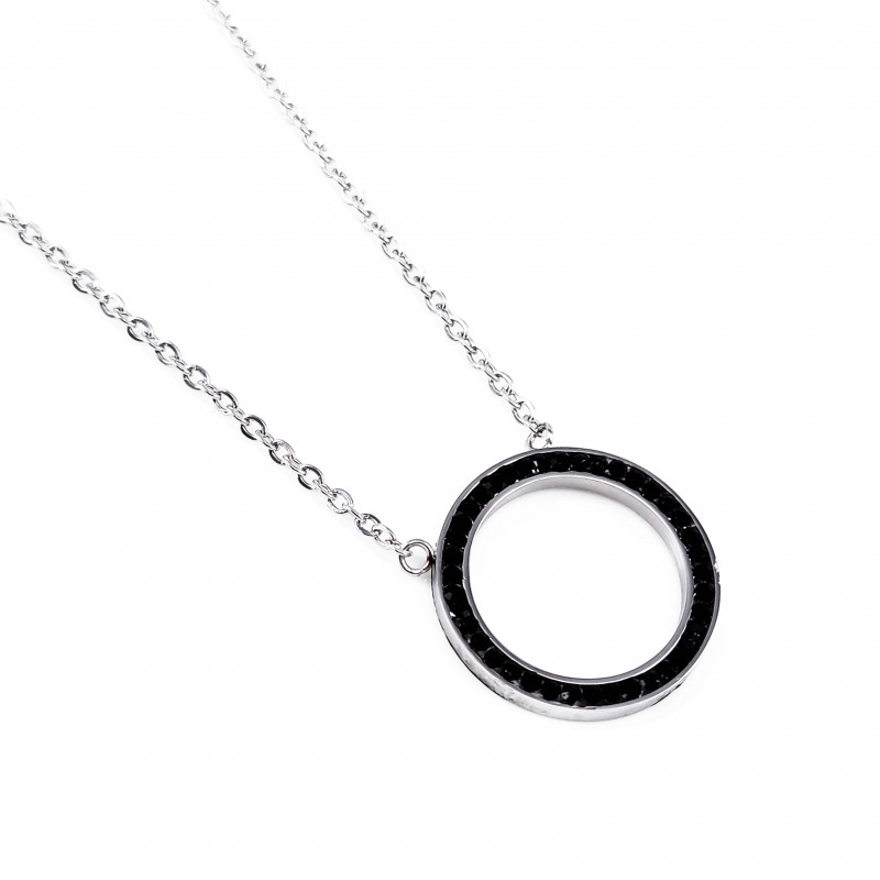 Dames Roestvrij Stalen Ketting met Zwarte Zirkonen Ronder Hanger