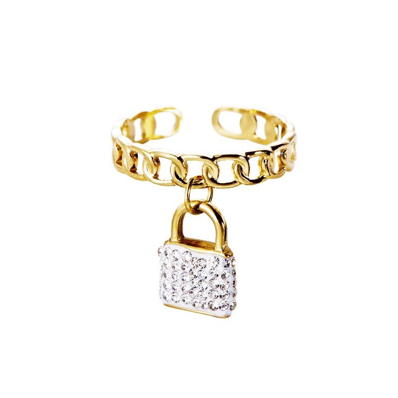 Dottilove Verstelbare Ring - Ketting en Hangslot Ring - Dames Stalen Ring Gold Plated