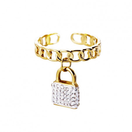 Dottilove Verstelbare Ring - Ketting en Hangslot Ring - Dames Stalen Ring Gold Plated