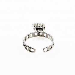 Dottilove Verstelbare Ring - Ketting en Hangslot Ring - Dames Stalen Ring Wit Gold Plated