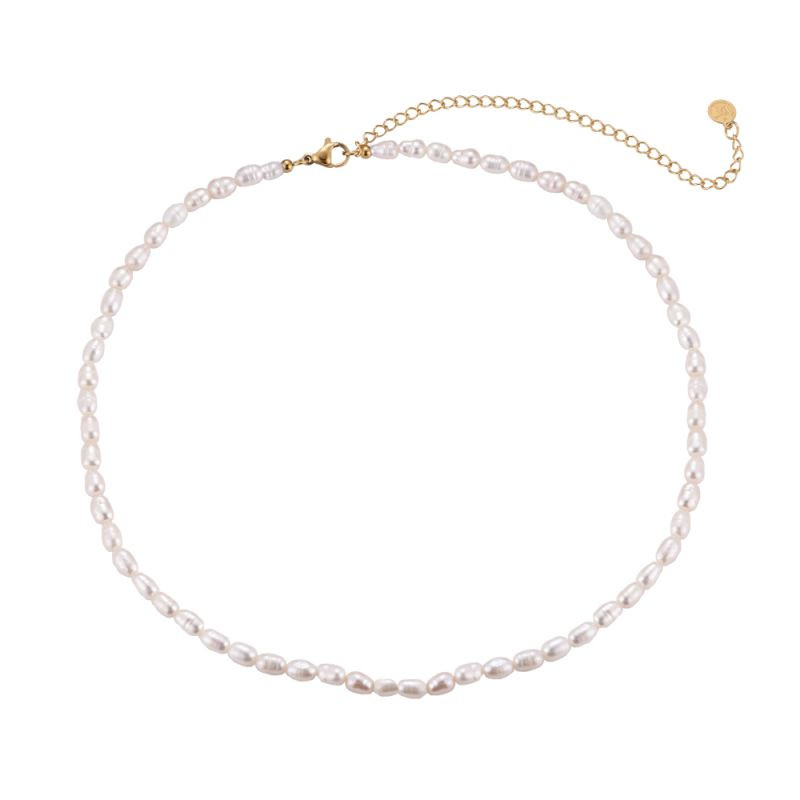 Dottilove Zoetwaterparels Ketting - RVS Gold Plated - Parel Collier - Dames Parel Choker