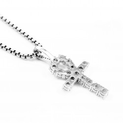 60cm x 3mm Jasseron Ketting - Egyptische Kruis Ankh Hanger - zilverkleurige Roestvrij Stalen - Amulet Heren - Dames
