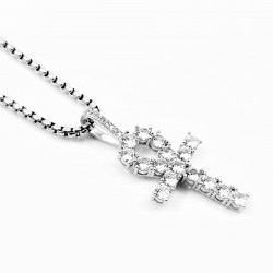 60cm x 3mm Jasseron Ketting - Egyptische Kruis Ankh Hanger - zilverkleurige Roestvrij Stalen - Amulet Heren - Dames