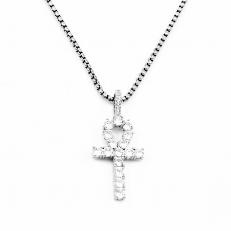 60cm x 3mm Jasseron Ketting - Egyptische Kruis Ankh Hanger - zilverkleurige Roestvrij Stalen - Amulet Heren - Dames