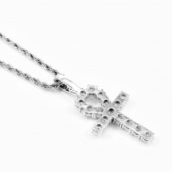 60 cmx 3mm Twisted Koordketting Ketting - Egyptische Kruis Ankh Hanger - zilverkleurige Roestvrij Stalen - Amulet Heren - Dames