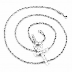 60 cmx 3mm Twisted Koordketting Ketting - Egyptische Kruis Ankh Hanger - zilverkleurige Roestvrij Stalen - Amulet Heren - Dames