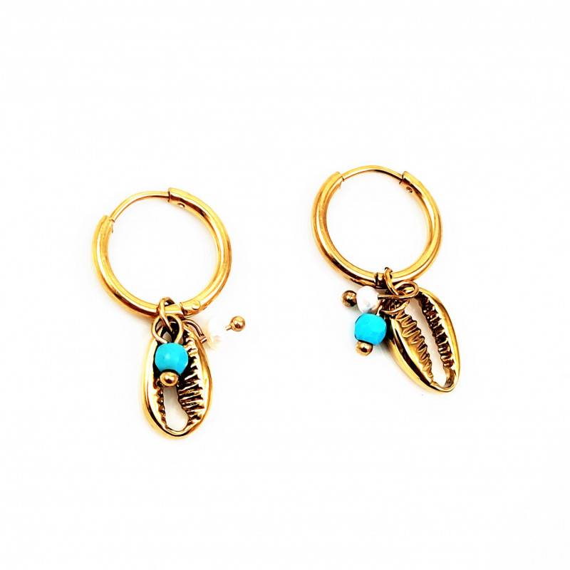 Dottilove RVS Oorbellen - Stalen Dames Oorringen met Schelp Hanger - RVS Gold Plated Dottilove RVS Oorbellen - Stalen Dames Oorringen met Schelp Hanger - RVS Gold Plated