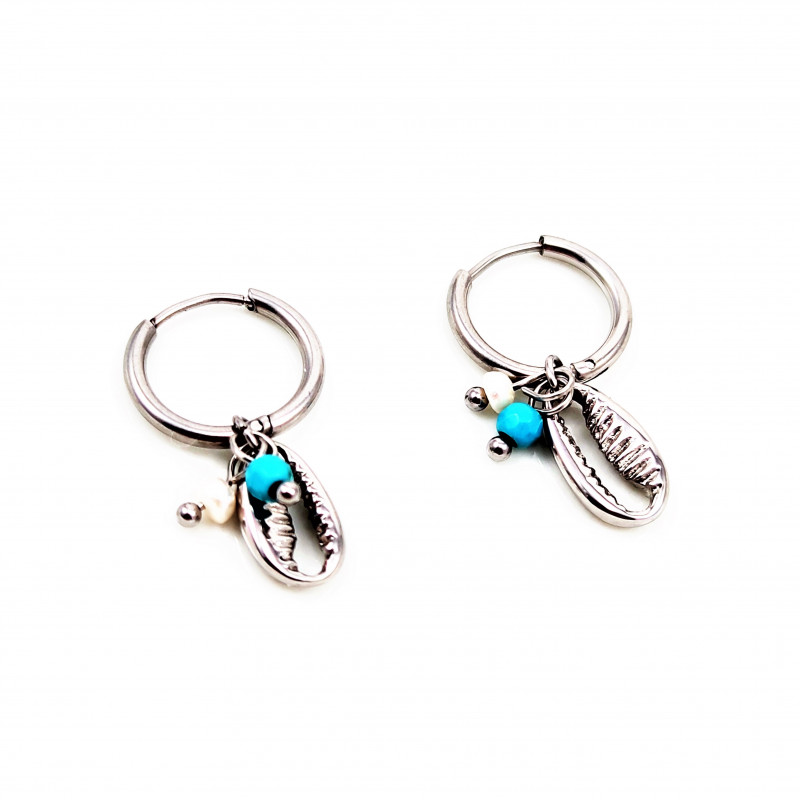 Dottilove RVS Ø13mm Oorbellen - Dames Oorringen met Schelp Hanger - RVS Plated Dottilove RVS Ø13mm Oorbellen - Dames Oorringen met Schelp Hanger - RVS Plated