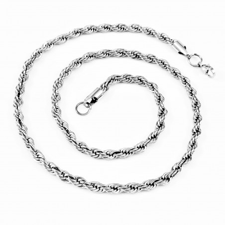 55cm x 5mm Gedraaide Koord Ketting - Dames en Heren Ketting - zilverkleurige Roestvrij Staal