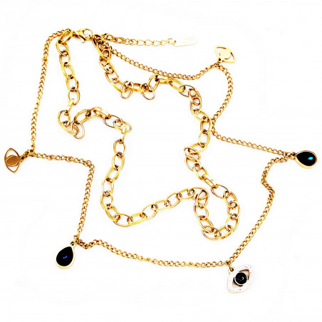 Dubbele Layer Collier Dames - Gelaagde Ketting Turkse Ooghangers - Vergulde RVS