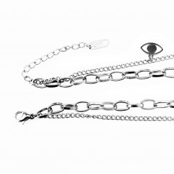 Dubbele Layer Collier Dames - Gelaagde Ketting Turkse Ooghangers - zilverkleurige RVS