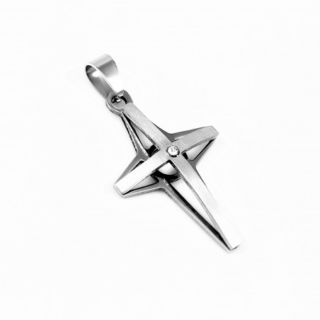 Kruishanger - Geborsteld Roestvrij Staal - Design-3D Kruis Heren - Dames
