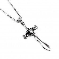 60cm x 3mm Ketting Heren + Zwaardkruis - Draak Kruis Hanger - Roestvrij Staal - Asymmetrische Kruis