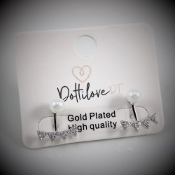 Dottilove Oorbellen - 14K Witgoud Verguld RVS - Parel Oorknopjes met Hanger Dames