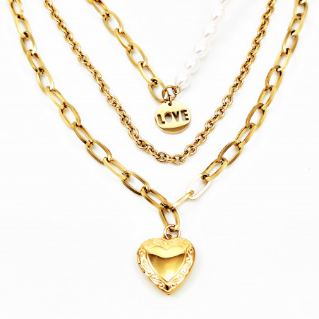 Multilayer Ketting Dames - Goudkleur Roestvrij Staal - 3 Niveaus Ketting met Medaille en Hart Hanger