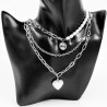Multilayer Ketting Dames - Zilverkleur Roestvrij Staal - 3 Niveaus Ketting met Medaille en Hart Hanger