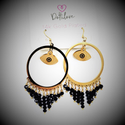 Dottilove Oorbellen Dames - RVS Gold Plated - Bungelende Oorhangers - Oorringen met Turkse Oog