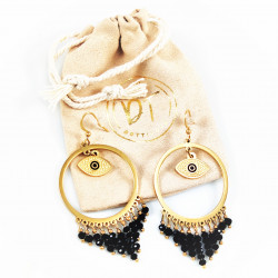 Dottilove Oorbellen Dames - RVS Gold Plated - Bungelende Oorhangers - Oorringen met Turkse Oog