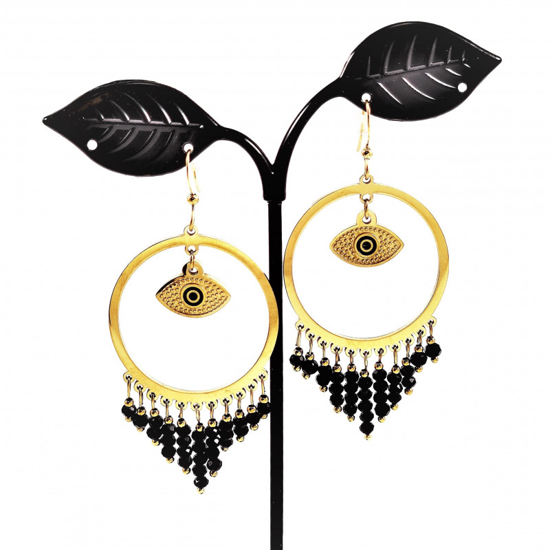 Dottilove Oorbellen Dames - RVS Gold Plated - Bungelende Oorhangers - Oorringen met Turkse Oog Dottilove Oorbellen Dames - RVS Gold Plated - Bungelende Oorhangers - Oorringen met Turkse Oog