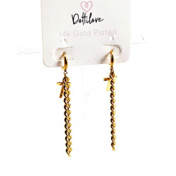 Dottilove Oorbellen Dames - Heren - RVS Gold Plated - Oorringen met Ketting - Kruis