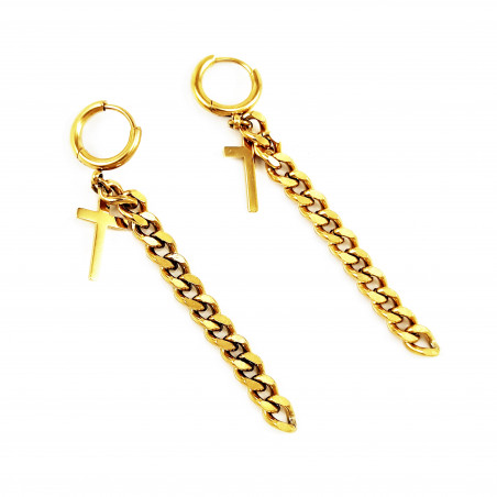 Dottilove Oorbellen Dames - Heren - RVS Gold Plated - Oorringen met Ketting - Kruis