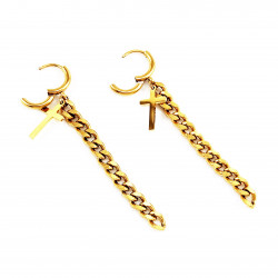 Dottilove Oorbellen Dames - Heren - RVS Gold Plated - Oorringen met Ketting - Kruis