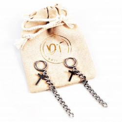 Dottilove Oorbellen Dames - Heren - RVS Plated - Oorringen met Ketting - Kruis