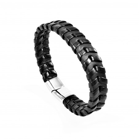 Armband Heren - Gevlochten Leren Armband Zwart
