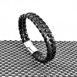 Armband Heren - Gevlochten Leren Armband Zwart